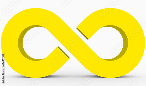 Infinity symbol 3d yellow isolated on white background