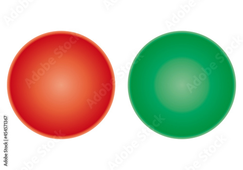 Icono de botón rojo y verde en fondo blanco.