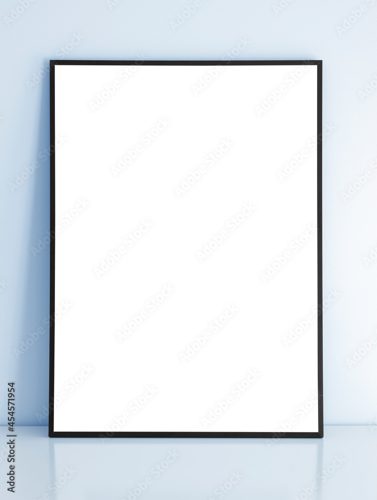 Mockup frame on blue wall Mockup frame on blue wall