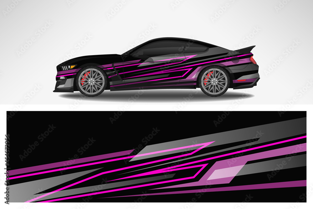 Wrap car vector design decal. Graphic abstract line racing background design for vehicle, race car, rally, adventure livery camouflage.