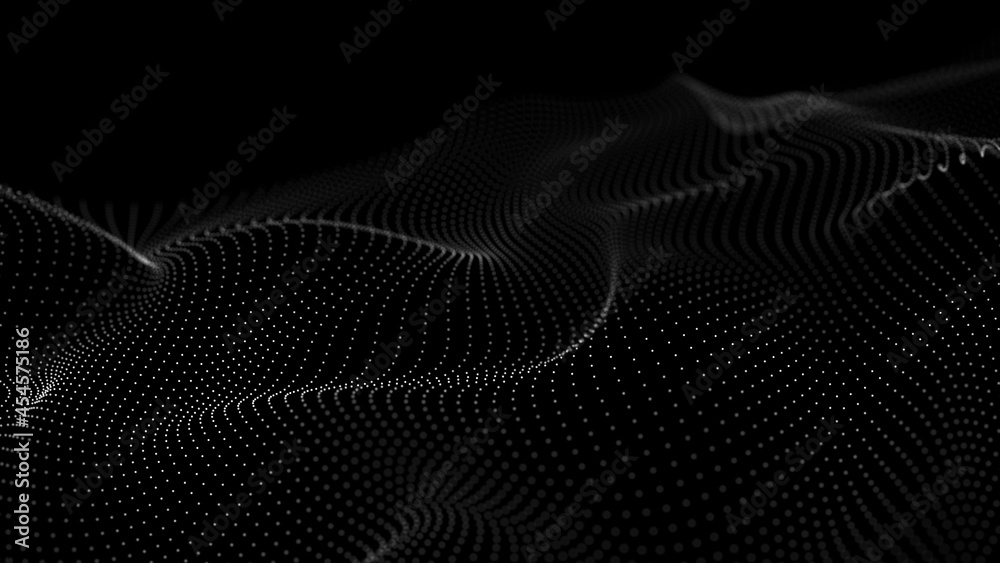 Abstract wave with connecting dots. Network connection structure. Technology background. 3D rendering.
