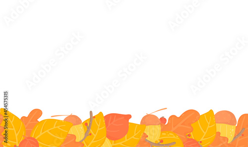 autumn leaves seamless background, border with yellow autumn leafes, branches design. Nature,organic items.Vector