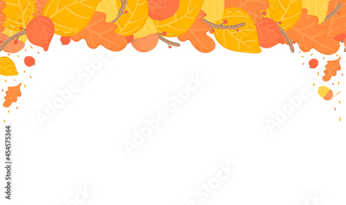autumn leaves seamless background  orange and yellow autumn leafes  branches design. Nature organic items.Vector