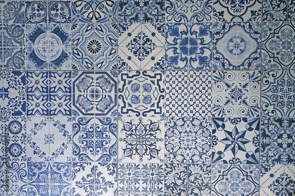 Fototapeta Close up colorful Moroccan wall tiles and floor texture