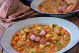 Rustic stew with beans, sausage and vegetables