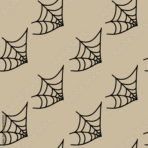 Vector halloween seamless pattern spider web clipart isolated. Funny, cute illustration for seasonal design, textile, decoration kids playroom or greeting card. Hand drawn prints and doodle.