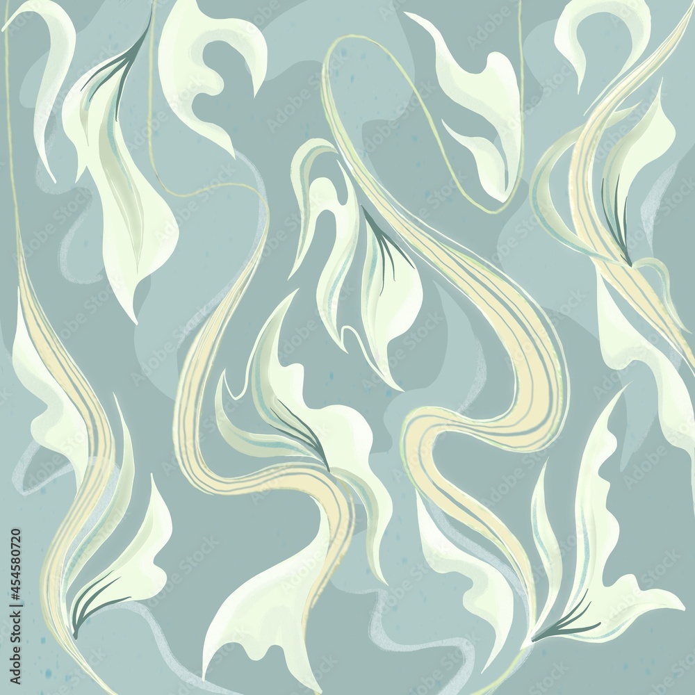 Abstract design of flowing floral forms and flowers in nude shades Abstract design of flowing floral forms and flowers in nude shades