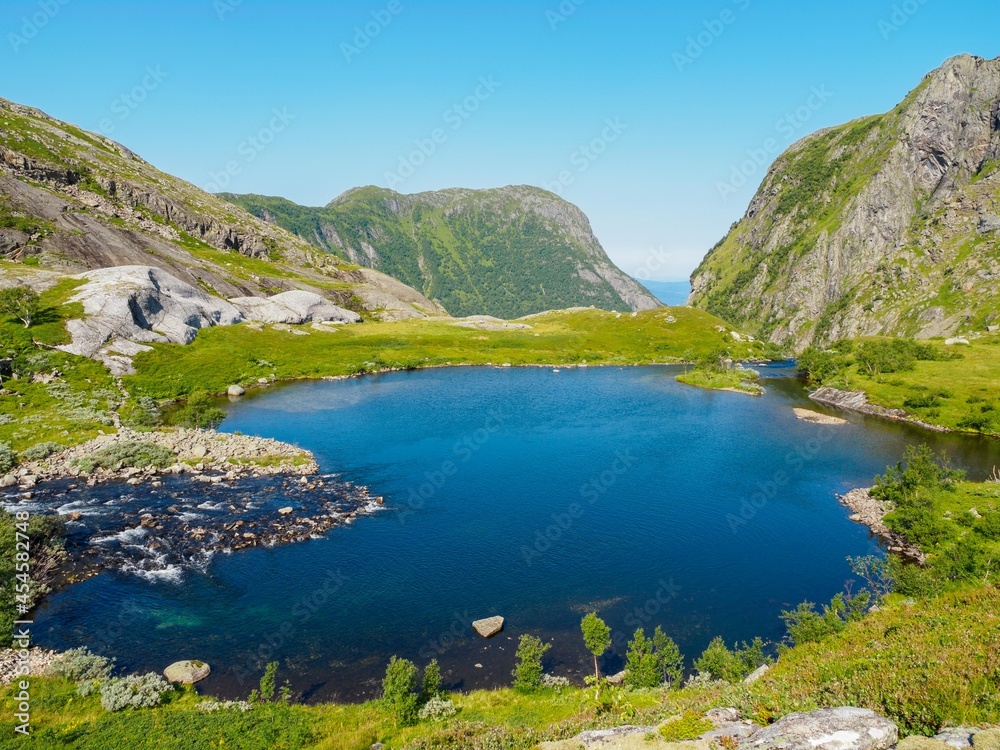 View of mountains and lakes in Folgefonna National Park, Norway