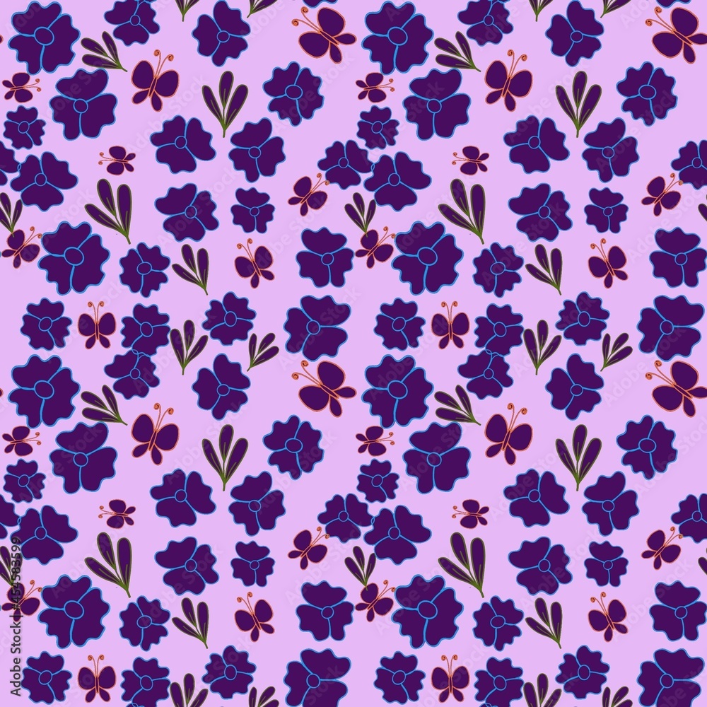 Seamless pattern of flowers with butterflies Seamless pattern of flowers with butterflies