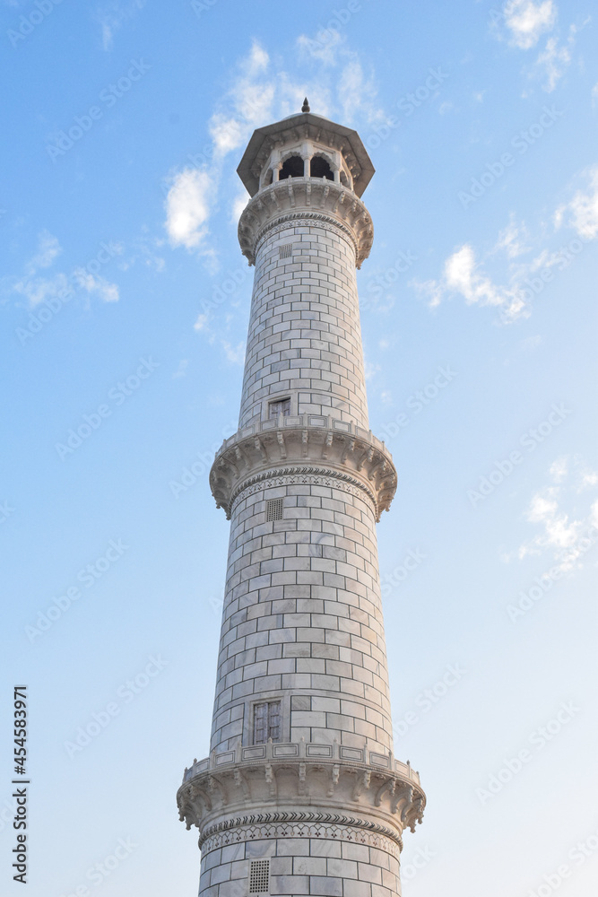minaret of Taj Mahal in Agra. one of the wonders