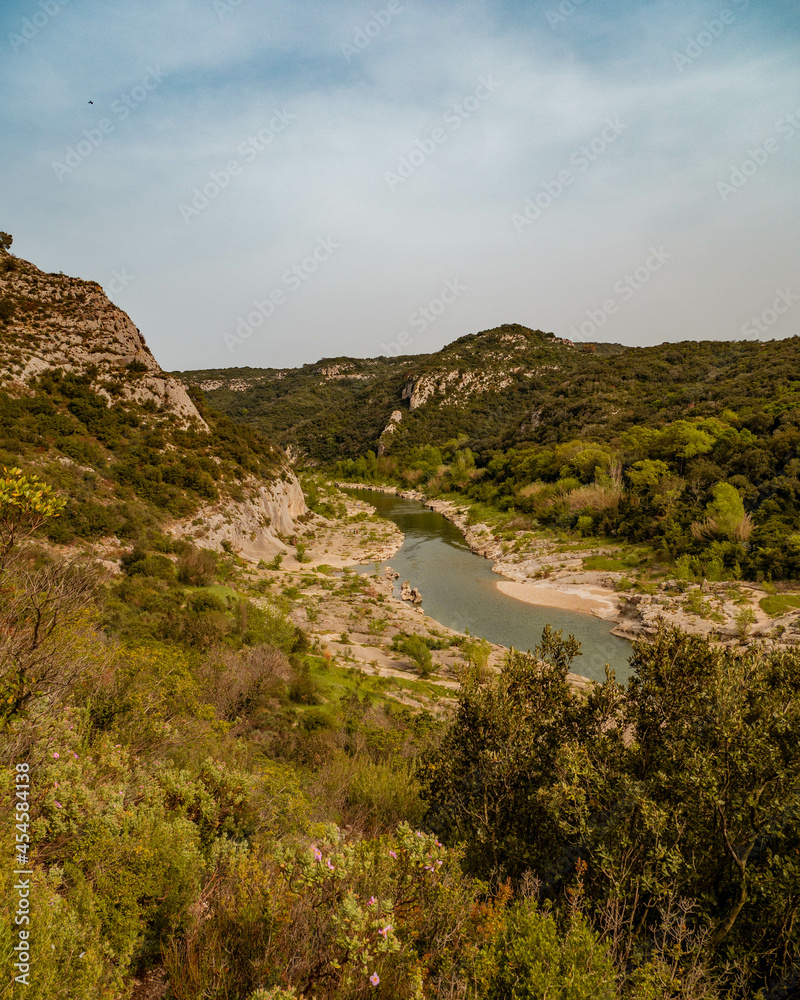 Gardon river through canyon in Provenve, France Gardon river through canyon in Provenve, France