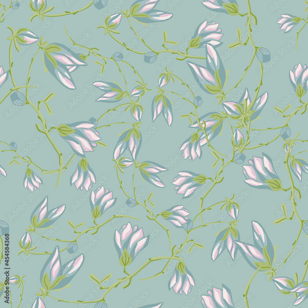 Seamless pattern Magnolias on light green background. Beautiful texture with spring flowers. Seamless pattern Magnolias on light green background. Beautiful texture with spring flowers.