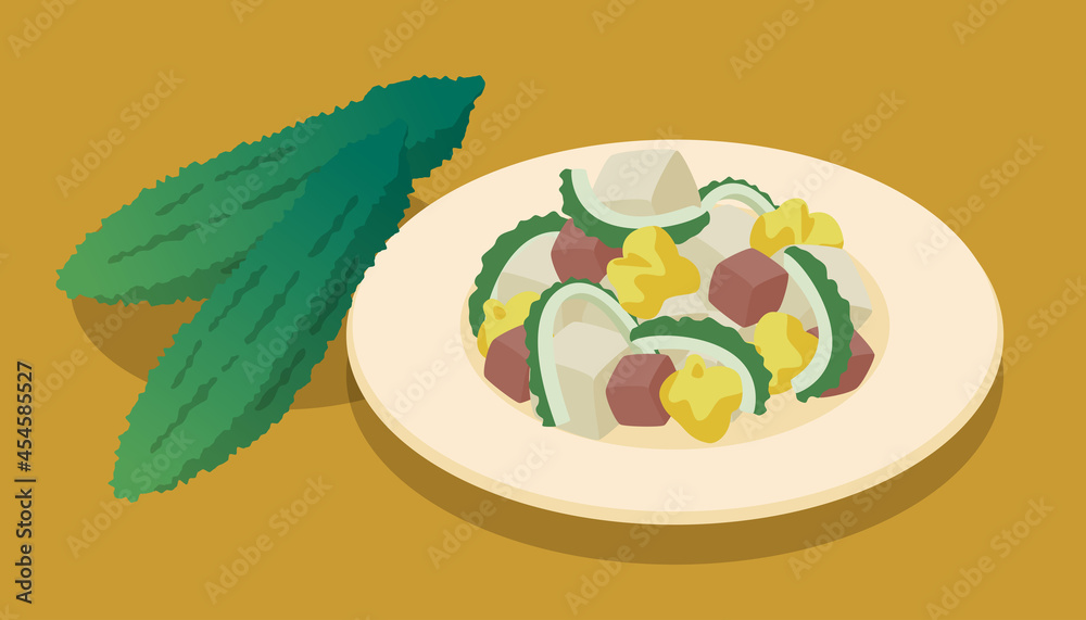 ゴーヤとゴーヤチャンプルーのベクターイラスト素材 Stock Vector Adobe Stock