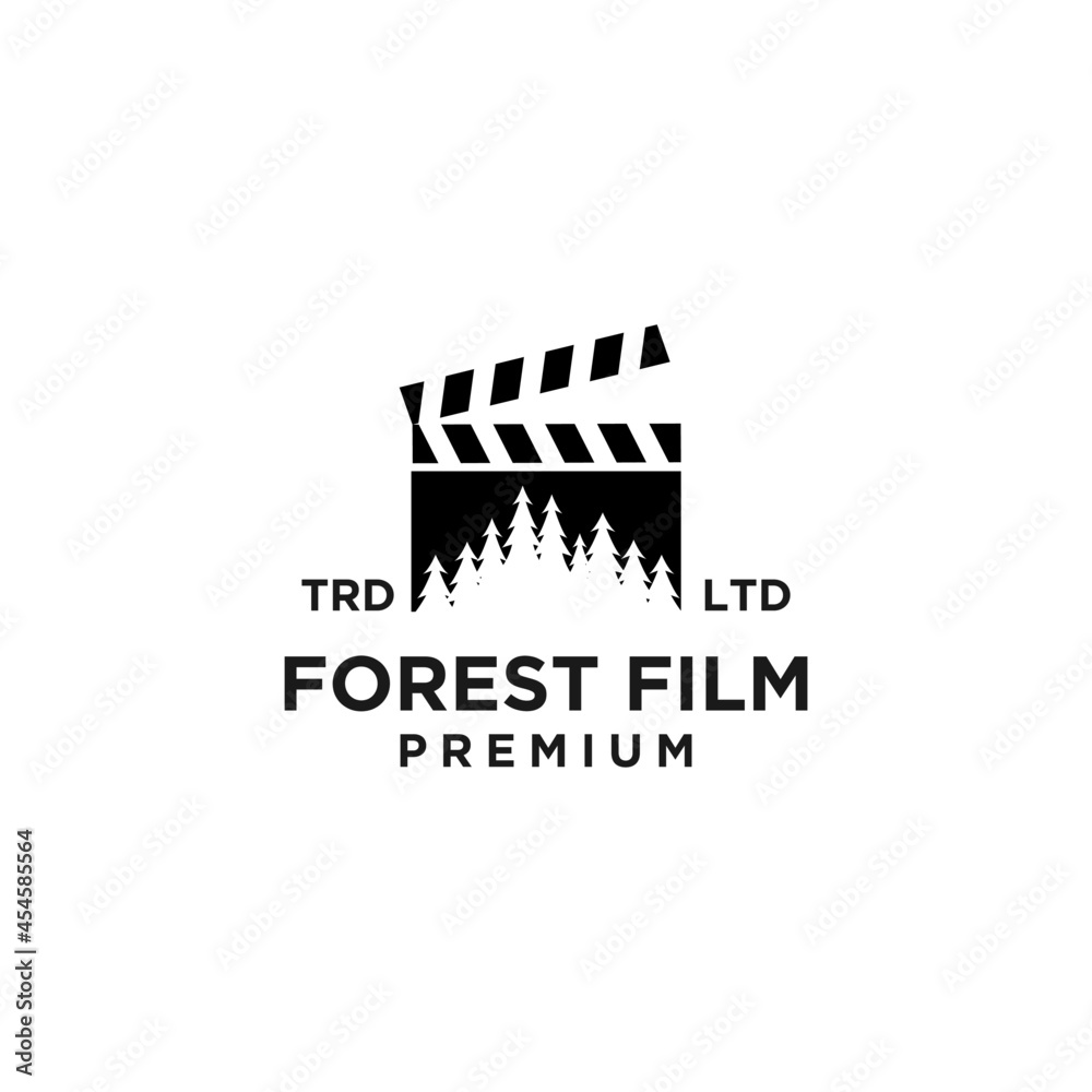 Premium pine forest film vector black logo icon design isolated white background