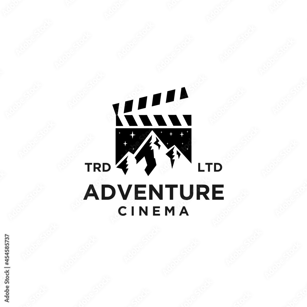 premium adventure mountain film vector black logo icon design isolated white background