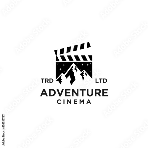 premium adventure mountain film vector black logo icon design isolated white background