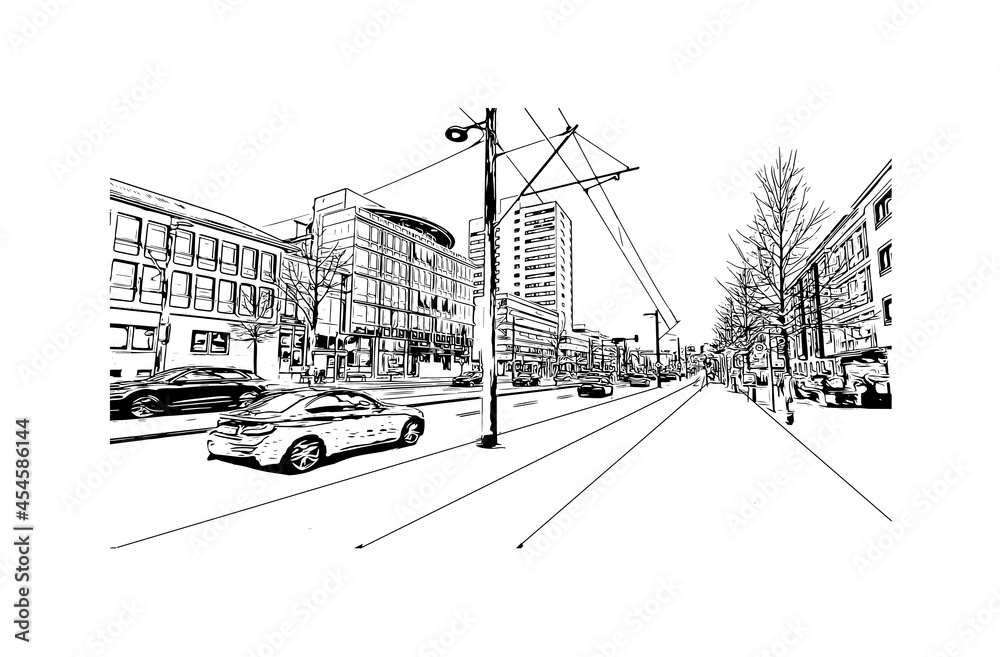 Building view with landmark of Heilbronn is the 
city in Germany. Hand drawn sketch illustration in vector.