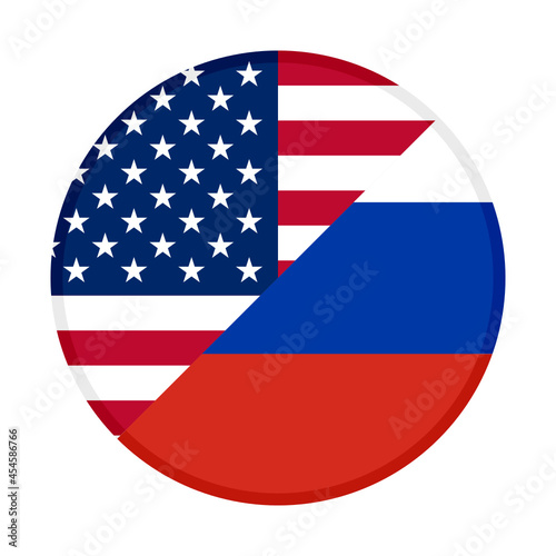 round icon with america and russia flags isolated on white background. vector illustration