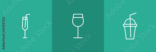 Set of 3 cocktail glasses icon on green background 