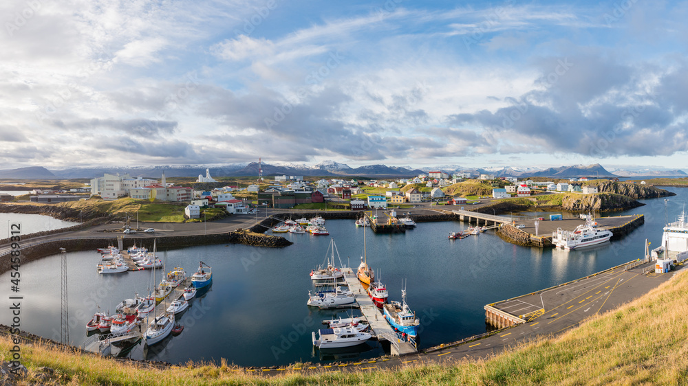 The harbour and the village of Stykkisholmur, Iceland.