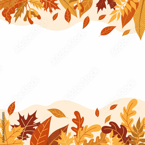 Orange autumn leaves vector illustration. Autumn Halloween frame with leaves, graphic icon or print isolated on white background.