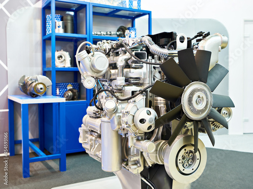 Diesel engine at car truck exhibition