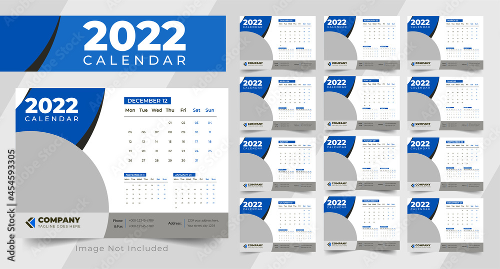 Desk Calendar Design Template, 2022 table Calendar design template