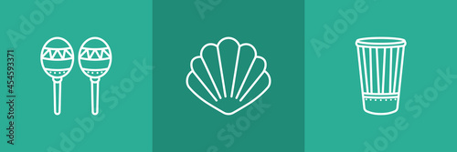Set of 3 tropical icon element on green background 