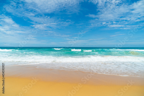 Nature landscape view of beautiful tropical beach and sea in sunny day. Beach sea space area