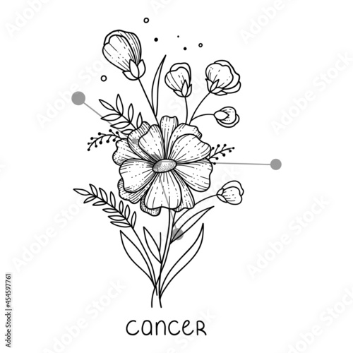 Cancer horoscope flower icon outline vector. Zodiac sign astrology
