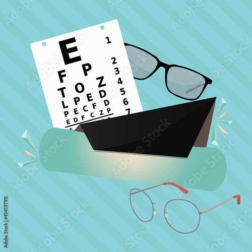 Ophthalmology Banner template design, eye test concept vector illustration with eyeglasses, Optical Store illustration with copy space.