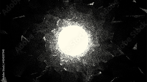 Retro styled docking corridor on space station or light at the end of tunnel concept for sci-fi poster or flyer. Gate or cave with dotwork style.