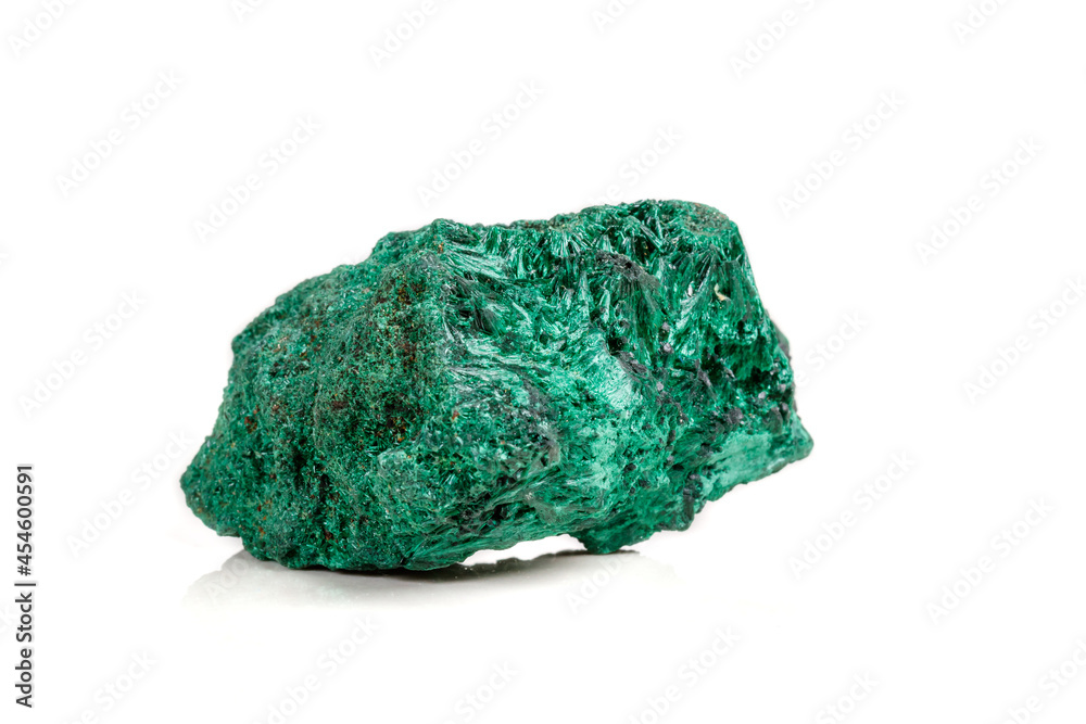 Macro mineral stone plisoviy, plush, satin malachite on a white background Macro mineral stone plisoviy, plush, satin malachite on a white background