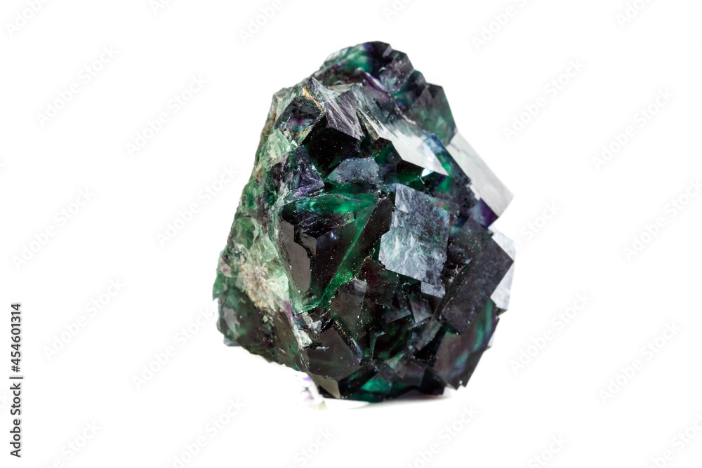 Macro mineral stone Fluorite on a white background Macro mineral stone Fluorite on a white background