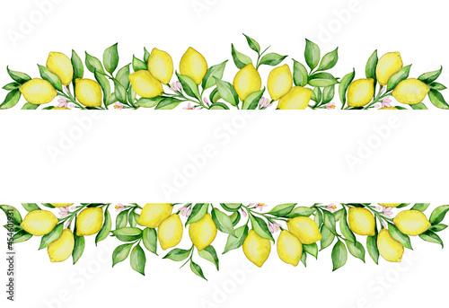 Watercolor horizontal banner with lemons