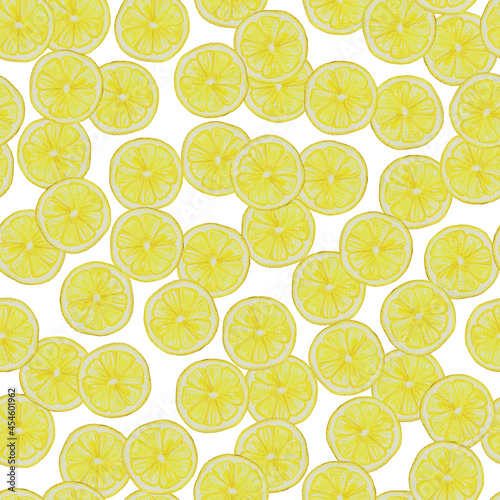 Watercolor seamless pattern with lemon slices