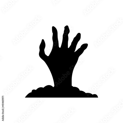 Dead Man's Hand Sticking Out Ground Silhouette Icon. Zombie's Hand Halloween Decorations Glyph Pictogram. Black Scary Monster's Bony Arm for Halloween Icon. Isolated Vector Illustration