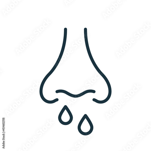 Runny Nose Line Icon. Nosebleed, Nasal Mucus Outline Icon. Sinusitis Symptom, Snot, Allergy or Cold Linear Pictogram. Coronavirus symptom. Editable Stroke. Isolated Vector Illustration
