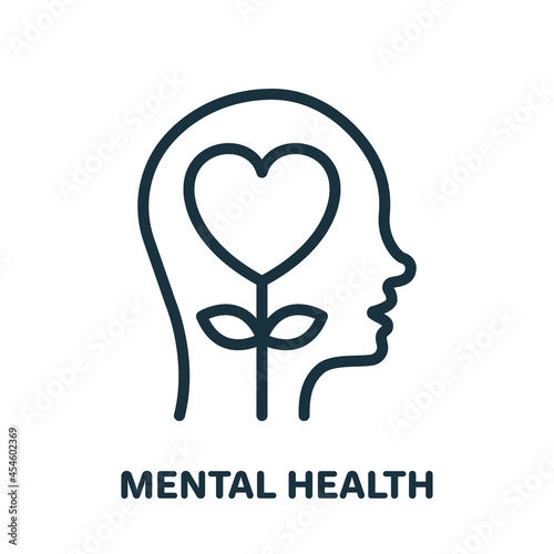 Mental Health Line Icon. Positive Mind Wellbeing Concept Linear Pictogram. Human Mental Health Development and Care Outline Icon. Editable Stroke. Isolated Vector Illustration