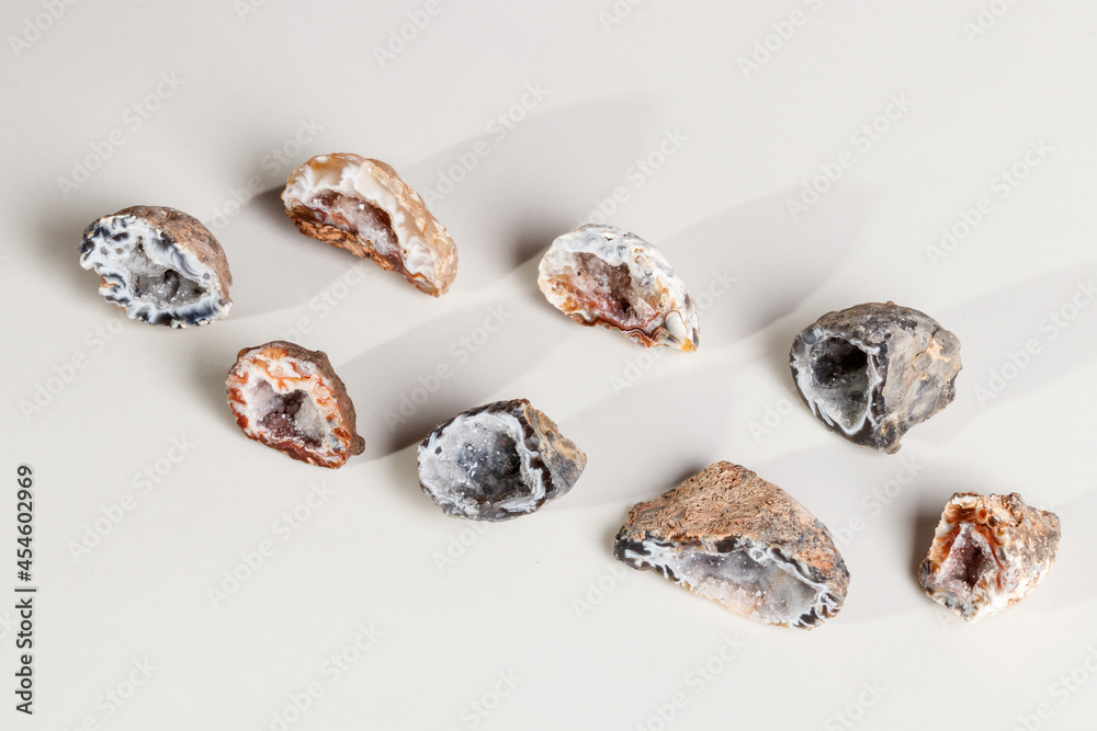 Macro mineral stone agate kidney gerbera on white background close up - obrazy, fototapety, plakaty 