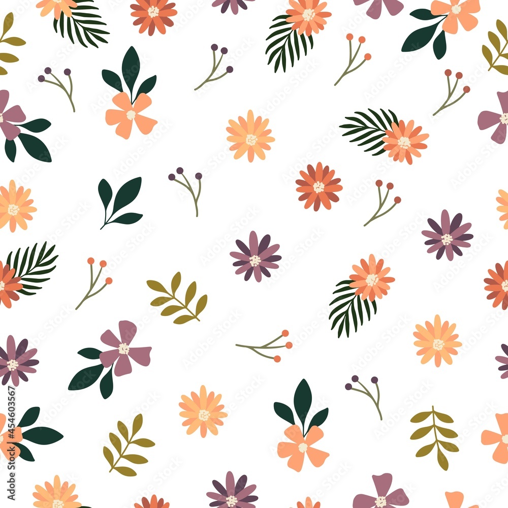 Autumn and Fall Flower Seamless Pattern