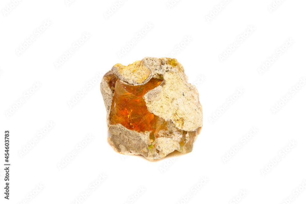 Macro Opal mineral stone in rock on white background Macro Opal mineral stone in rock on white background