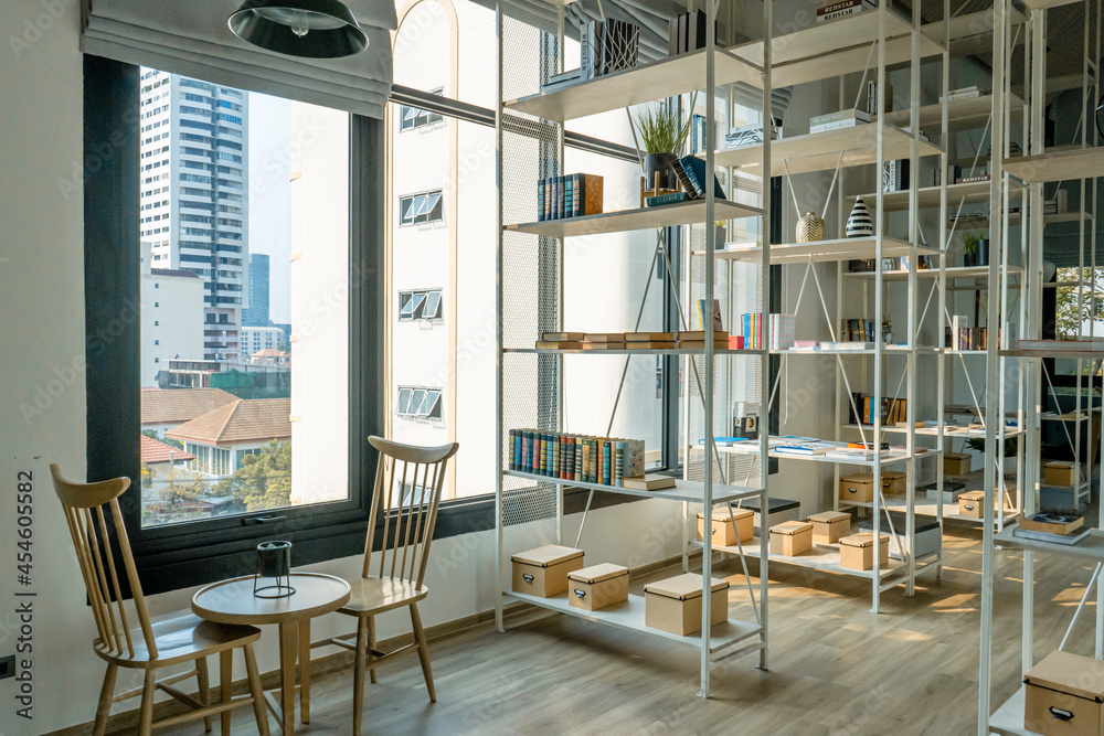 Book-sharing room for amenities in a modern residential complex. Book exchange