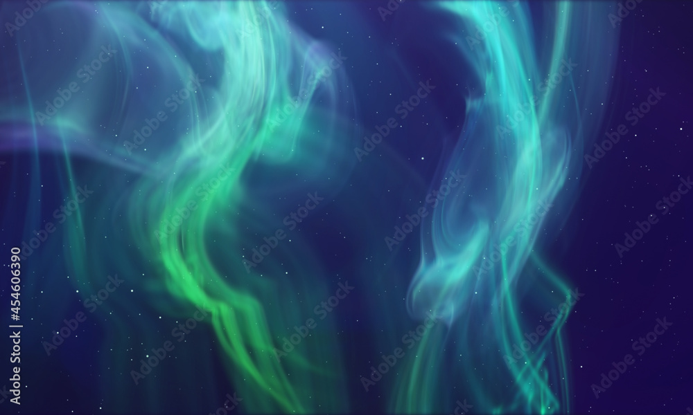 Aurora Borealis, green polar lights, luminescence. Blurred fluid background. Northern lights concept