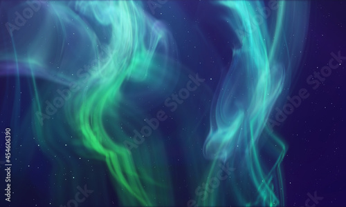 Aurora Borealis, green polar lights, luminescence. Blurred fluid background. Northern lights concept