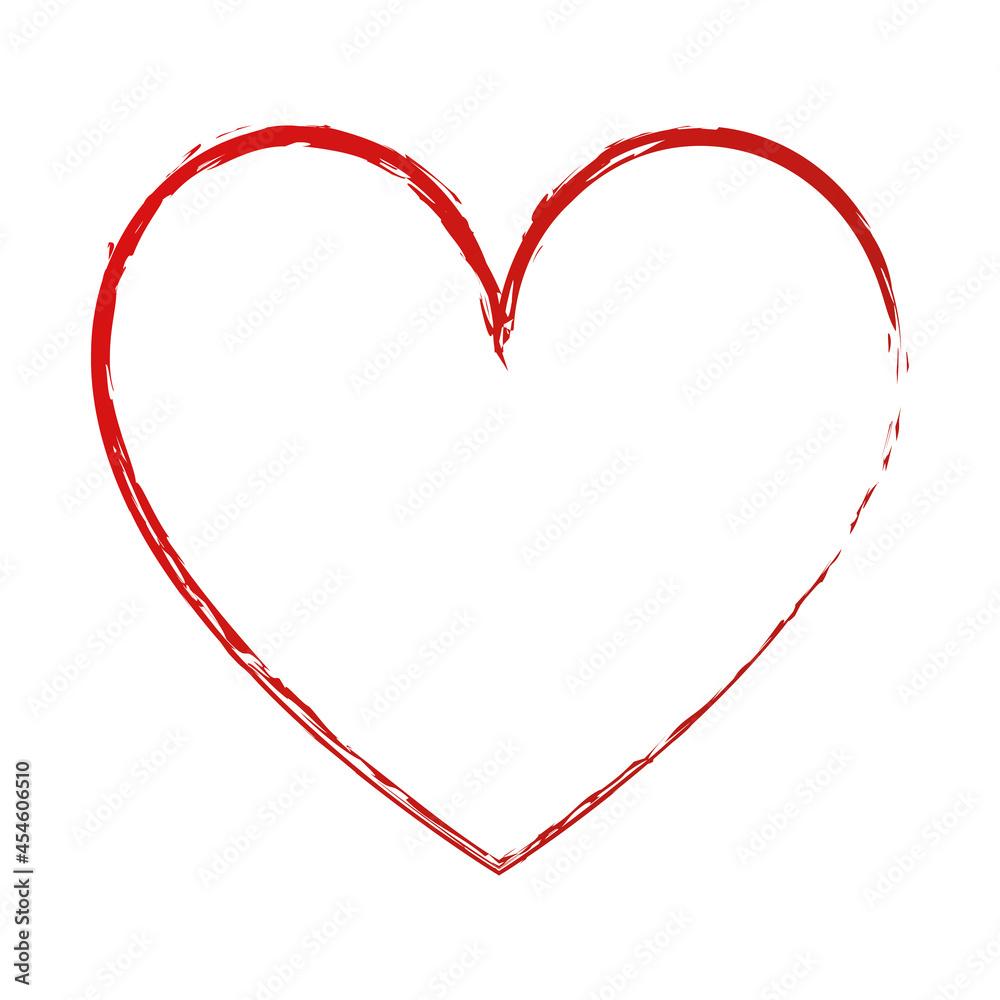 brush painted red ink stamp heart banner on white background brush painted red ink stamp heart banner on white background