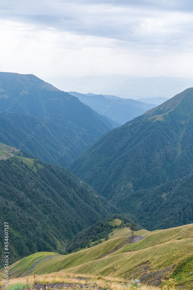 Beautiful view of Abano Gorge in Tusheti, dangerous mountain road in Georgia