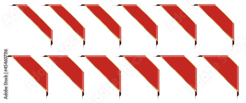 set of red corner ribbon banners with gold frames on white background