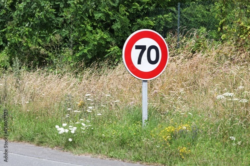 Speed limit traffic sign 70 in France