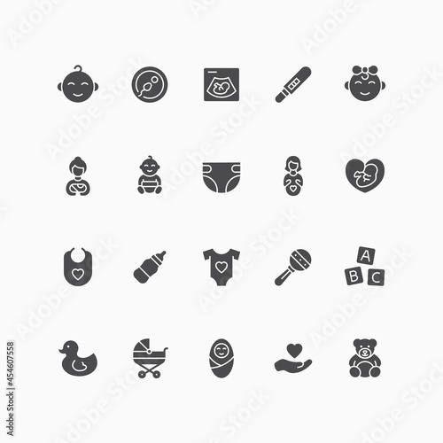 Set of babies, pregnancy and motherhood icons.